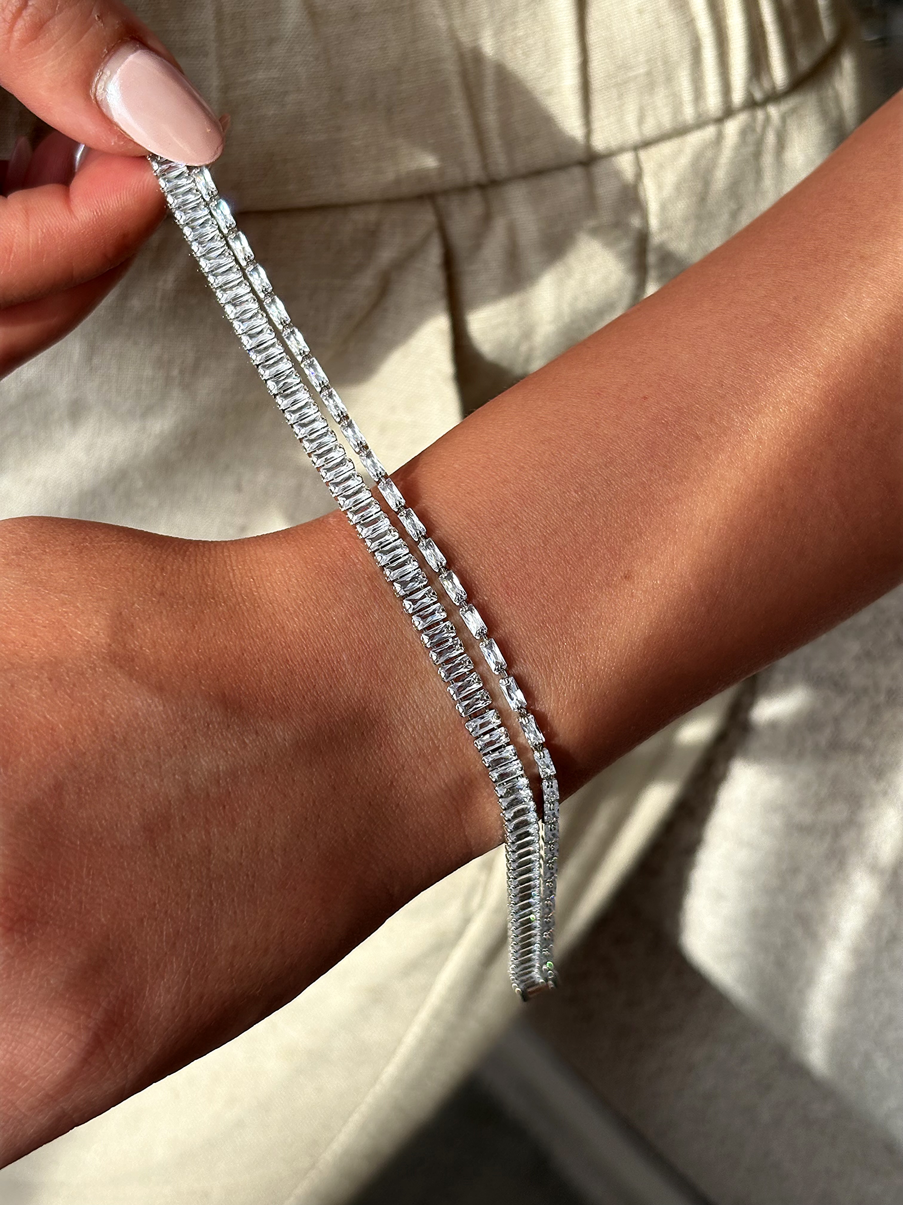 دستنبد زنانه تنیسی دو ردیف ریز و درشت