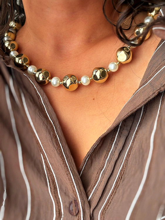 گردنبند زنانه مروارید و استیل درشت