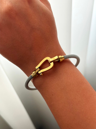 بنگل دو رنگ استیل ضد حساسیت طلایی نقرهای