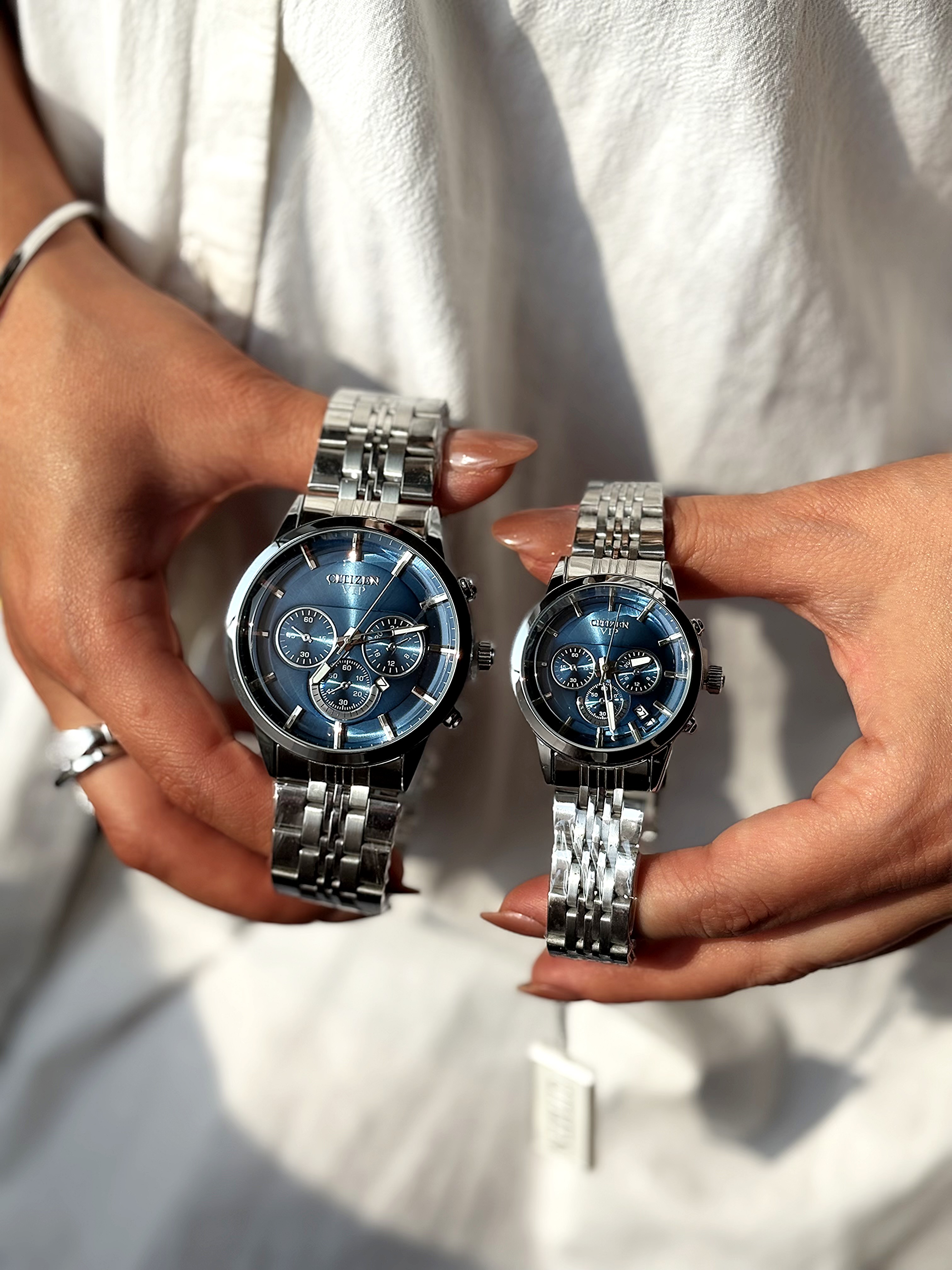 ست مردانه و زنانه نقره‌ای صفحه سرمه‌ای