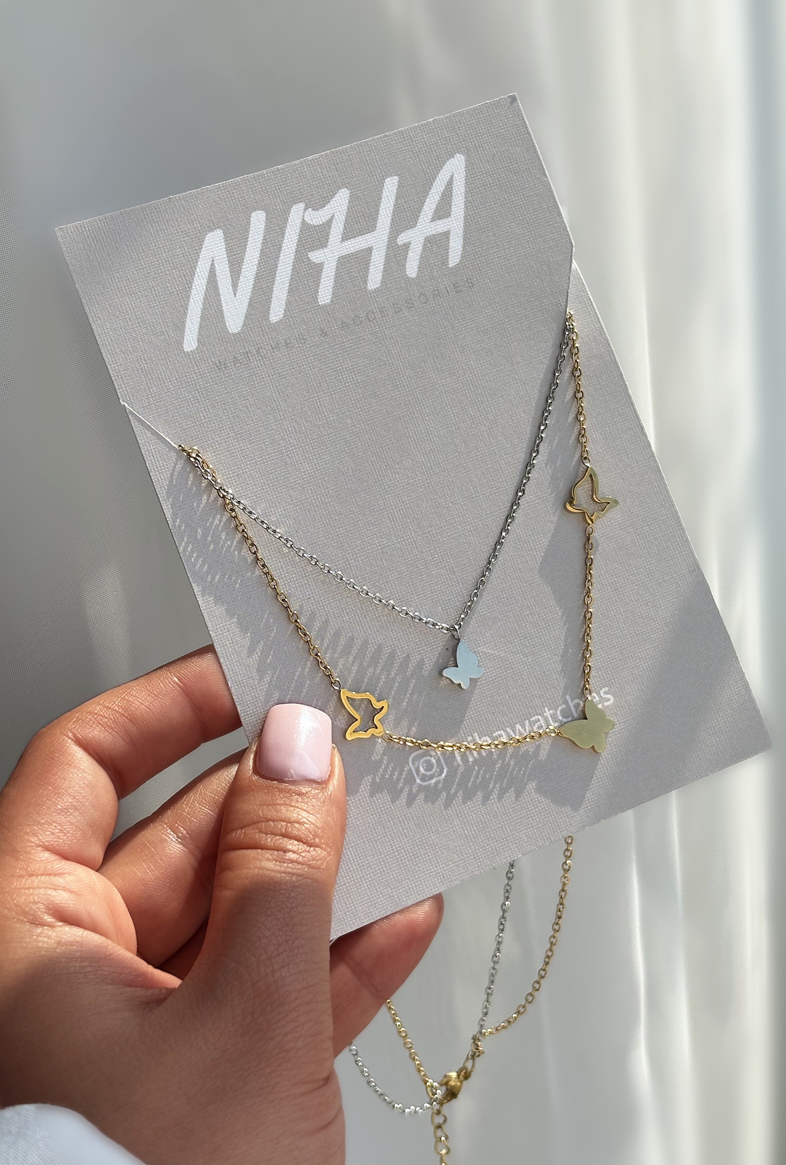 گردنبند زنانه دوردیف پروانه